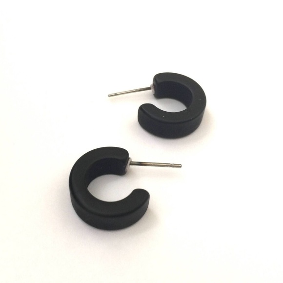 Jet Black Matte Mini Hugger Hoop Earrings - Picture 1 of 6